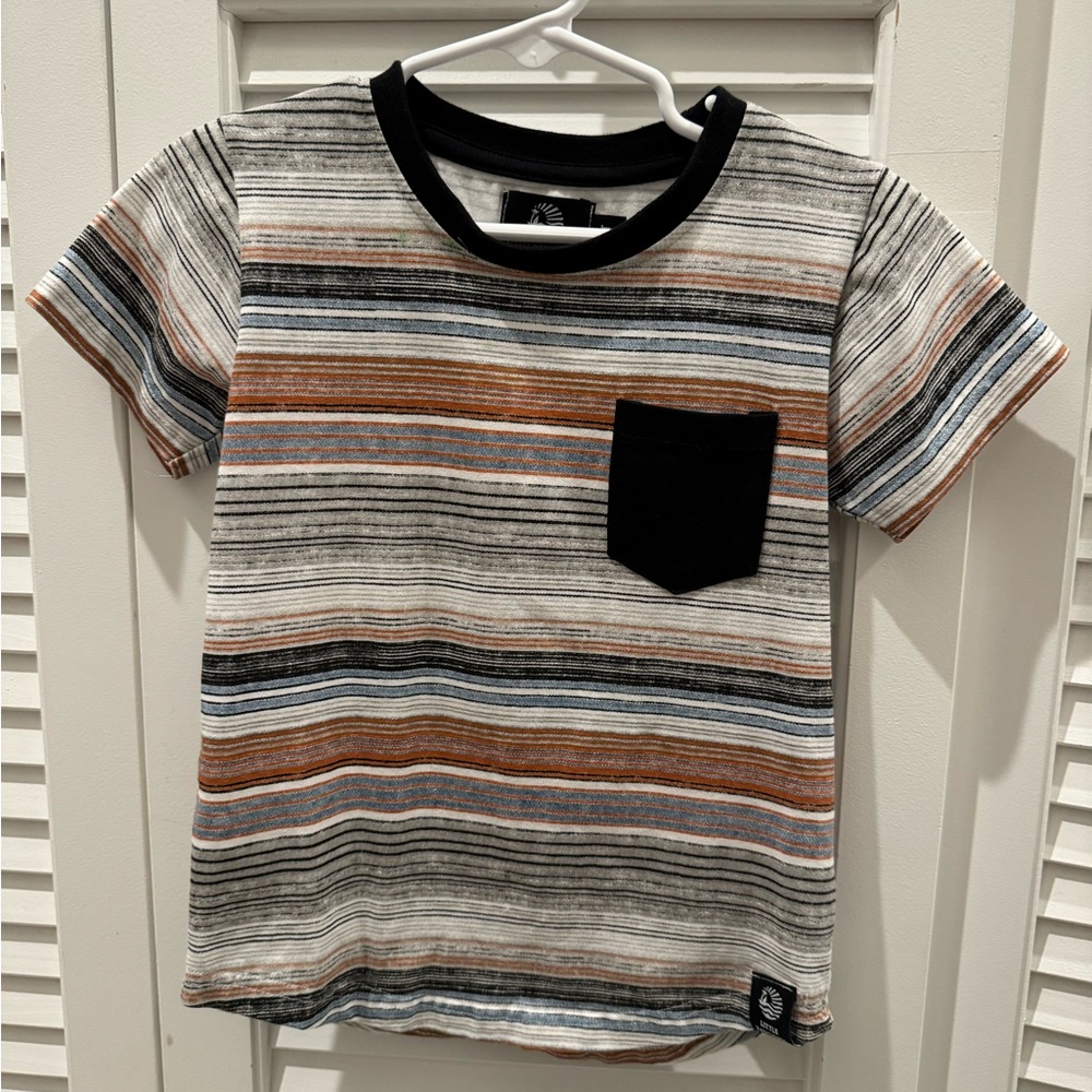 Casual Black and Brown Striped Short Sleeve Tee